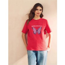 Luliana 1.kalite Baskılı Oversize T-Shirt Günlük Tişört Trend Moda ve Modern Stil Styel %100 Organik Pamuk Relaxed