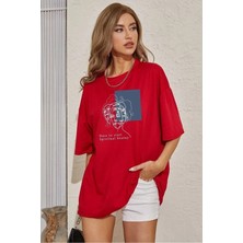 Luliana 1.kalite Baskılı Oversize T-Shirt Günlük Tişört Trend Moda ve Modern Stil Styel %100 Organik Pamuk Relaxed