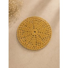 Muguetarts %100 El Emeği Papatya Sarısı Motif 1 Dantel Bardak Altlığı 10CM.