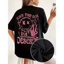 Luliana 1.kalite Baskılı Oversize T-Shirt Günlük Tişört Trend Moda ve Modern Stil Styel %100 Organik Pamuk Relaxed