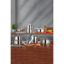 Polochef Ambiance 18 Parça Çelik Çeyiz Seti (Düdüklü,derin Tencere,pilav Tencere Çaydanlık ve Cezve Takımlı)