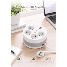 Başkenttekno Akım Korumalı Makaralı Priz 3 Port USB Çoğaltıcı Grup Priz 3m RPS01 Beyaz