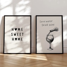 Nt Handmade Çerçeveli Uv Baskı Home Sweet Home Duvar Tablosu Modern Şık Mutfak Kahve Köşesi Dekoru