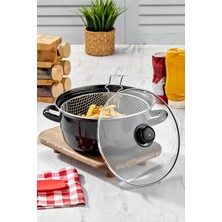 Polochef Emaye Cips Kızartma Tenceresi 24 cm Siyah Fritöz Telli