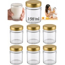 Milea 6 Adet Gold Metal Derin Kapaklı Şeffaf Cam Bebek Mama Kabı Mumluk Reçel Kavanozu 156 ml