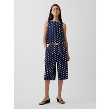 Gap Kadın Lacivert Keten Karışımlı Relaxed Easy Culotte Pantolon