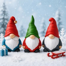 MiraLive 3 Lü Set Noel Cüceleri El Boyama Biblo 13 cm – Premium Yılbaşı Dekor Koleksiyonluk Hediye