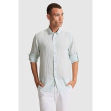 U.S. Polo Assn. Erkek Su Yeşili Keten Uzun Kollu Gömlek 50319065-VR083