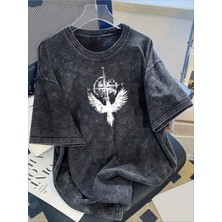 Luliana Baskılı Premium Kalite Yıkama Sokak Stili Oversize T-Shirt