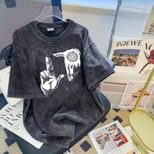 Luliana Baskılı Premium Kalite Yıkama Sokak Stili Oversize T-Shirt