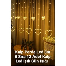 Yenilig 3 Metre 6 Sıra Kalp Perde LED Işık - Gün Işığı, 12 Adet Kalp Figürlü Dekoratif Çok Renkli