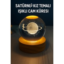 Yenilig Satürnlü Kız Temalı Işıklı Dekoratif USB Cam Küre Gece Lambası Çok Renkli