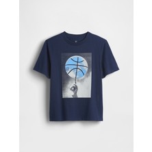 Gap Erkek Çocuk Lacivert Grafik Baskılı T-Shirt