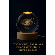 Yenilig Toz Bulutu Tasarımlı Dekoratif Usb’li Gece Lambası Ahşap Altlıklı Işıklı Cam Küre Hediye Dekor Ürünü Çok Renkli