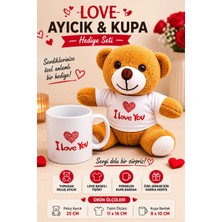 Yenilig I Love You Tişörtlü Peluş Ayıcık ve Kupa Bardak Seti Romantik Hediye Seti Karma