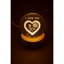 Yenilig I Love You Tasarımlı Işıklı Ahşap Altlıklı Cam Küre – Usb’li Dekoratif Gece Lambası Çok Renkli