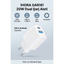 Upstyle GAR161 20W Dual Şarj Aleti Usb-C Usb-A Çift Çıkış Hızlı Şarj Siyah
