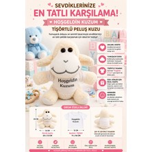Yenilig Hoşgeldin Kuzum Yazılı Tişörtlü Peluş Kuzu 24 cm Beyaz