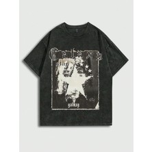 Luliana Baskılı Premium Kalite Yıkama Sokak Stili Oversize T-Shirt