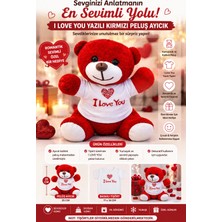 Yenilig I Love You Yazılı Kırmızı Peluş Ayıcık Romantik Sevgili Hediyesi 25 cm Kırmızı
