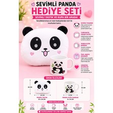 Yenilig Sevimli Panda Yastık ve Kupa Bardak Seti Peluş Hediye Seti Beyaz