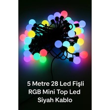 Yenilig 5 Metre 28 LED Rgb Mini Top Işık - Fişli, Siyah Kablo ve Çok Renkli Dekoratif LED Çok Renkli