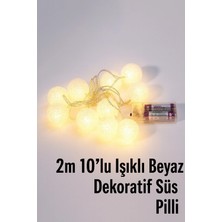 Yenilig 2 Metre 10'lu Pilli Beyaz Top LED Işık - Dekoratif Işıklı Top Süs Zinciri Çok Renkli