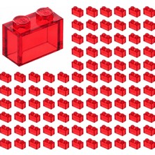 LEGO Yedek Parçalar: Brick: Duvar Parçası: 100 Adet 1x2 Şeffaf Kırmızı 3065 - Parts: Brick: 100 Piece 1x2 Trans Red 3065