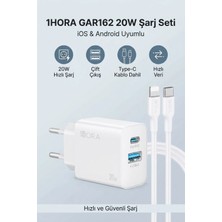Upstyle GAR162 20W Dual Şarj Aleti Type-C Kablo Seti Çift Çıkış Hızlı Şarj Beyaz