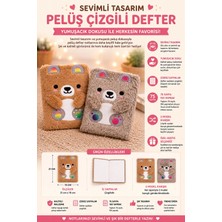 Yenilig Sevimli Peluş Çizgili Defter 21X15 cm Yumuşak Kapaklı Not Defteri Kahverengi
