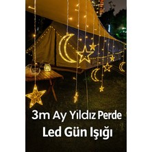 Yenilig 3 Metre Ay Yıldız Perde LED Işık - Gün Işığı, 12 Saçaklı, Fişli ve 8 Fonksiyonlu Çok Renkli