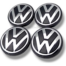 MOZOKO 65 mm Dış 56mm İç Volkswagen Logolu Siyah Krom Jant Göbeği Seti Geçmeli Jant Kapağı 4 Adet