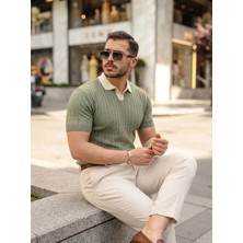 Defy Moda Erkek Yaka Detaylı Desen Dokulu Triko Tişört