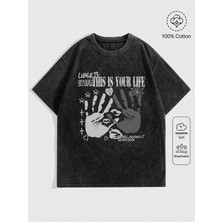 Luliana Baskılı Premium Kalite Yıkama Sokak Stili Oversize T-Shirt