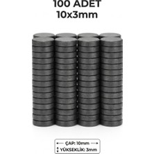 Dünya Magnet 100 Adet 10X3 Siyah Mıknatıs Yuvarlak Ferrit Mıknatıs - Çok Amaçlı Süsleme Mıknatısı