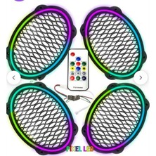 Poke PK-5653 4 Adet Oval Oto Hoparlör Kapağı Kumandalı Pixel Ledli Rgb Animasyonlu Kapak