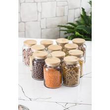 12 Lü Set Bambu Kapaklı Cam Kavanoz & Erzak Saklama Kabı 800 ml Orta Boy ( Vakum Kapak )