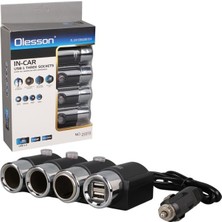 Olesson 1508 12-24V Çift USB Girişli 120W 80CM Kablolu 3’lü Araç Çakmak Çoklayıcı