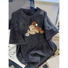 Luliana Baskılı Premium Kalite Yıkama Sokak Stili Oversize T-Shirt