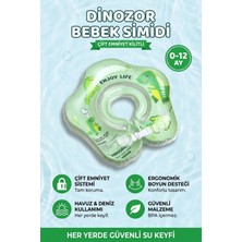 Upstyle Bebek Yüzme Simidi Şişmeli Dinozor Temalı Tutma Yerli Çift Emniyetli 0-12 Ay Yeşil Deniz Havuz Simid