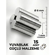 Dünya Magnet 15 Adet 8x1 Neodyum Mıknatıs Yuvarlak D 8X1MM Çap Yuvarlak Şekilli Güçlü Malzeme