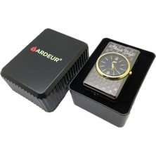 Ardeur® Desen Işlemeli Saatli Titanyum Gold Isme Özel Çakmak | Hediyelik Kutusunda