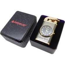 Ardeur® Meritus Gold Füme Figürlü Isme Özel Saatli Çakmak | Hediyelik Kutusunda