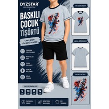 Dyzstar Baskılı Çocuk Tişörtü Açık Mavi Kısa Kollu Penye Tişört 9-10-11-12 Yaş