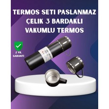 Paslanmaz Termos ve Ikili Bardak Seti 500 ml 6-12 Saat Sıcak/Soğuk Tutma Özellikli