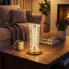 Go İthalat Iki Yandan Kavisli Silindirik Geometrik Çizgi Model kristal LED Masa Lambası – Dokunmatik, 3 Renk Işık Modlu, Şarjlı Dekoratif Gece Lambası (5615)