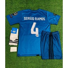 Jabuka Real Madrid 2017/18 Sezonu Sergio Ramos Deplasman Çocuk Forması 4'lü Set (Turkuaz)