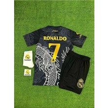 Jabuka Real Madrid Cristiano Ronaldo Dragon Desenli Konsept Çocuk Forması (Black - Armalı)