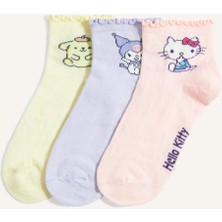 DeFacto Hello Kitty Lisanslı Fırfırlı 3'lü Pamuklu Soket Çorap Kız Çocuk H2343A8NS