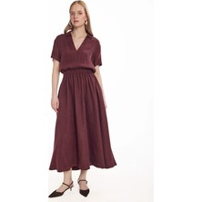 Ted Baker Bordo Kadın Gömlek Yaka Dökümlü Elbise TBWRDR2040-1